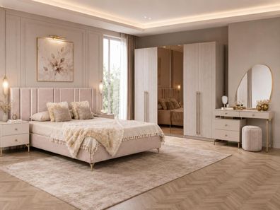 Schlafzimmer Set Bettanlage Kleiderschrank Schminkplatz Modern Beige