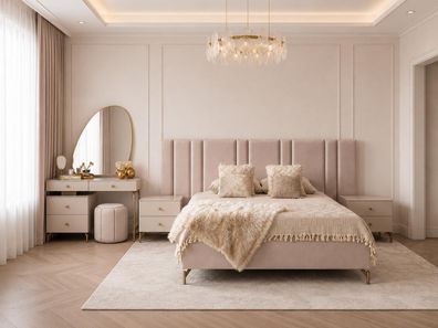 Schlafzimmer Set Bettanlage Schminkplatz Modern Beige Fein Vielseitig