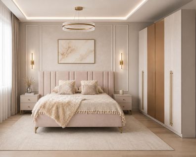 Schlafzimmer Set Bettanlage Kleiderschrank Modern Beige Harmonisch