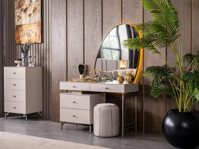 Schlafzimmer Set Schminktisch Sitzhocker Spiegel Modern Beige Stilvoll