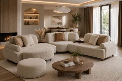Komfortables Wohnzimmer Set mit Ecksofa und praktischem Sitzhocker