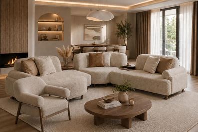 Harmonisches Wohnset mit großzügigem Ecksofa und passendem Sessel