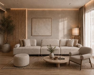 Stilvolles Wohnset mit 4-Sitzer, Sessel und komfortablem Sitzhocker