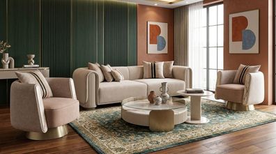 Wohnzimmer Set mit Sofa 3 Sitzer Sessel Couchtisch Modern Design