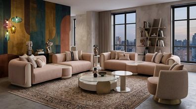 Designer Wohnzimmer Set Sofa mit Funktionstisch Sessel Couchtisch
