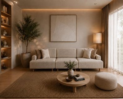 Komfortables Wohnzimmer Set mit modularem Sofa und praktischem Hocker