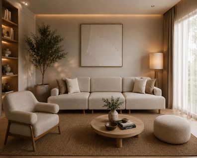 Stilvolles Wohnset mit 3 + 1 Sitzern und komfortablem Sitzhocker