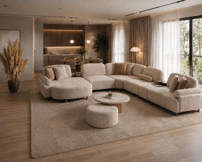 Modernes Wohnset Flexibles L-Form Ecksofa Hocker Komfort Premium