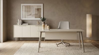 Büro Set Schreibtisch Weiß hochwertig Sideboard Holz Modern