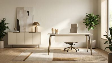 Büro Set Weiß Hochwertig Schreibtisch Sideboard Modern