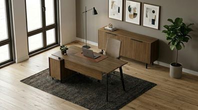 Büro Möbel Set Schreibtisch Sideboard Braun Kommode Modern