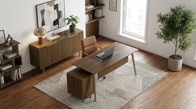 Büro Möbel Set Schreibtisch Sideboard Kommode Holz Braun