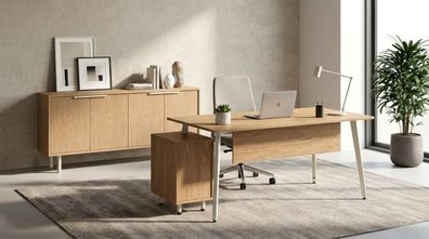 Office hochwertig Set Schreibtisch Sideboard Kommode Holz Braun