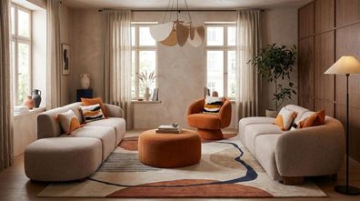 Designer Sofa Set mit Sessel und Hocker Wohnzimmer