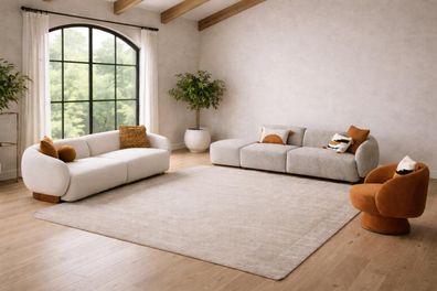 Modernes Set 2x Sofa 3 Sitzer Sessel Boucle Beige Terrakotta
