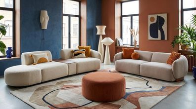 Wohnzimmer Set Sofa 4 Sitzer mit Funktionstisch Sofa 3 Sitzer und Hocker