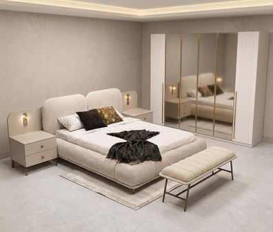 Schlafzimmer Set Bettanlage Schrank Bettbank Modern Beige Vielseitig