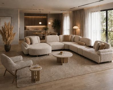 Modernes Designer-Wohnzimmer-Set Ecksofa L-Form Sessel