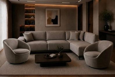 Wohnzimmer Set mit modularem Ecksofa in L-Form und zwei Sesseln