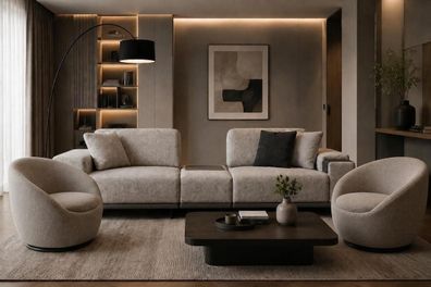 Stilvolles Wohnzimmer Set mit modularem 3-Sitzer und 2 Sesseln
