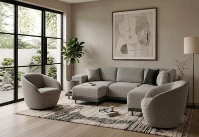 Modernes Wohnzimmer Set L-Form Ecksofa Zwei Sessel Komfort Premium