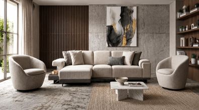 Modernes Wohnzimmer Set mit modularem 3-Sitzer und zwei Sesseln