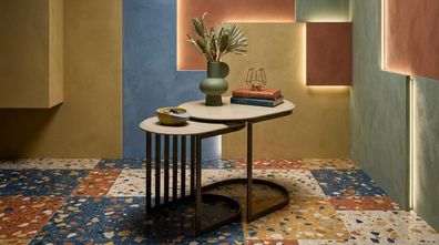 Luxus Beistelltisch Set Nesting Beige mit Metallgestell