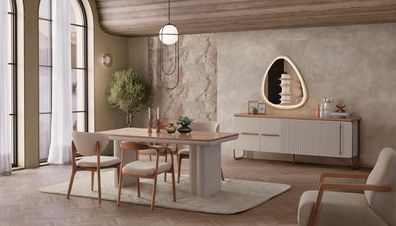 Esszimmer Set Esstisch 4x Stühle Konsole Modern Beige Harmonisch Fest