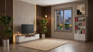 Stilvolles weißes TV-Set TV-Ständer Bücherregal moderner Stil Designermöbel