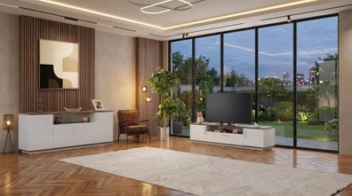 Weißes TV-Set TV-Ständer aus Holz Konsole moderner Stil Wohnzimmermöbel