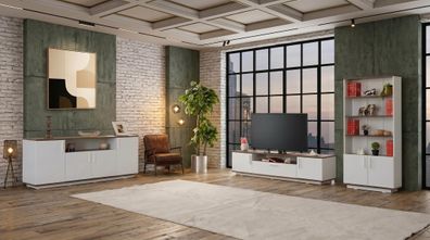 Weißes TV-Set stilvoller TV-Ständer Konsole Bücherregal modernen Stil
