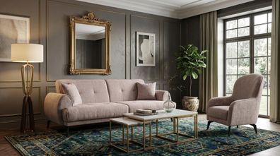 Beiges Wohnzimmer-Set 3 + 1-Sitzer-Sofas Stoffsofas Sessel Designermöbel