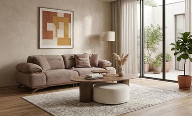 Sofa Set 3 Sitzer Couchtisch Hocker Modern Braun Edel Luxus Garnitur