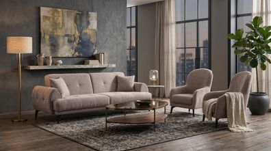 Beiges Wohnzimmer-Set Sofas Stoffsofas 2 Sessel Design-Sofas