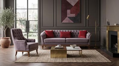 Graues luxuriöses Wohnzimmer-Set 3-Sitzer-Sofa Stoffsofas Designermöbel