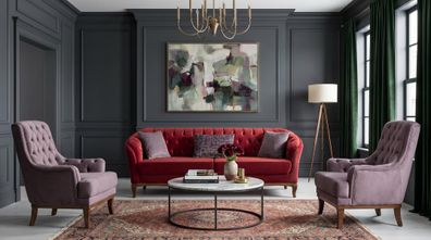 Burgunderrot-graues Wohnzimmer-Set Sofas Stoffsofas Sessel