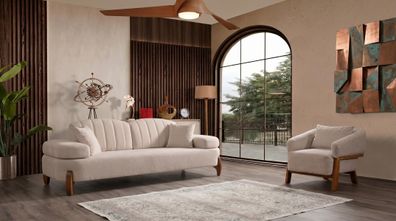 Beiges Wohnzimmer-Set 2-Sitzer-Sofa Sessel Stoffsofas moderner hohe Qualität
