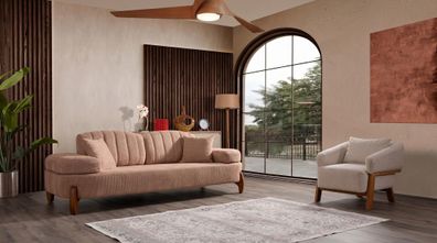Modernes Wohnzimmerset Braun-Beige Sofa Sessel Stoffsofas Designer