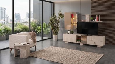 Modernes TV-Set in Beige TV-Block Regal Beistelltisch Wohnzimmer-Set