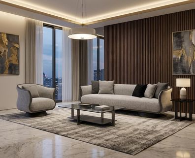 Sofa Set 3-Sitzer Sofa Sessel Hochwertig Modern Gepolstert Zeitlos