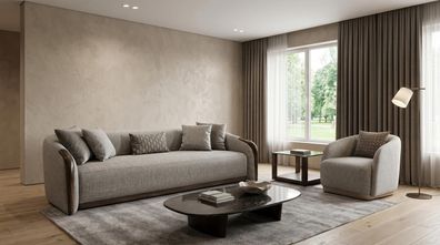 Sofa Set 3-Sitzer Sofa Sessel Hochwertig Modern Gepolstert Zeitlos