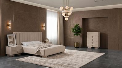 Beiges Schlafzimmer-Set Bett Kommode Nachttische Schlafzimmermöbel