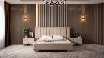 Beiges Schlafzimmer-Set Bett Nachttische Schlafzimmermöbel Designer-Möbel