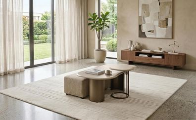 Couchtisch Set Satztisch Hocker Modern Beige Edel Luxus Design Tisch