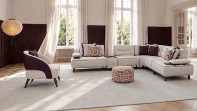 Wohnzimmer Set Ecksofa Sitzhocker Modern Weiß Zeitlos Anschmiegsam