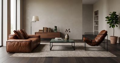 Wohnzimmer Set Sessel 2 Sitzer Sofa Modern Braun Luxus Hochwertig