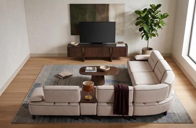 Wohnzimmer Set Ecksofa Couchtisch TW-Lowboard Modern Weiß Braun