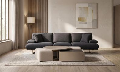 Sofa Set Couchtisch Hocker Modern Schwarz Edel Luxus Polster Design