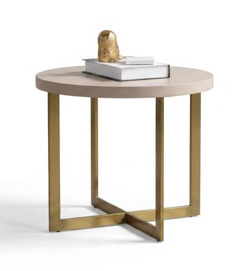 Beistelltisch Modern Beige Gold Edel Luxus Rund Wohnzimmer Couchtisch