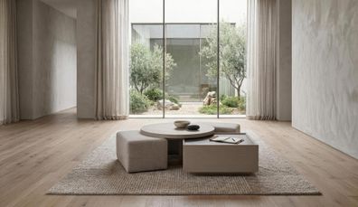 Couchtisch Set Hocker Modern Beige Edel Luxus Design Wohnzimmer Tisch